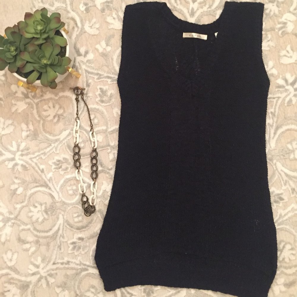 Navy Sleeveless Tunic Sweater